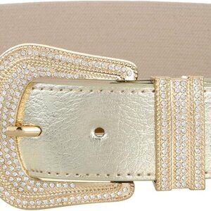 Sparkly Rhinestone Waist Belt for Women Elastic Buckle Dress Accessory
